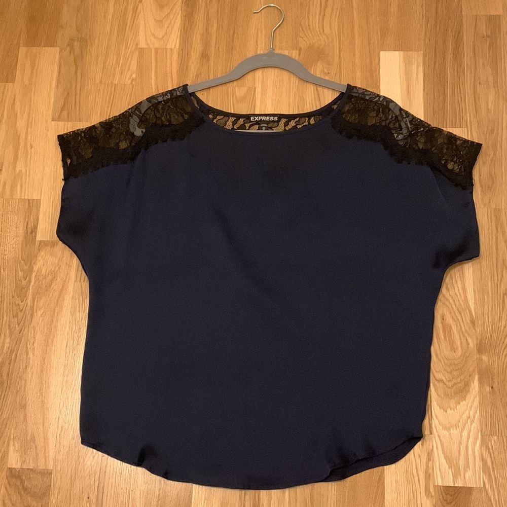 Express XS Navy and Black Lace Blouse